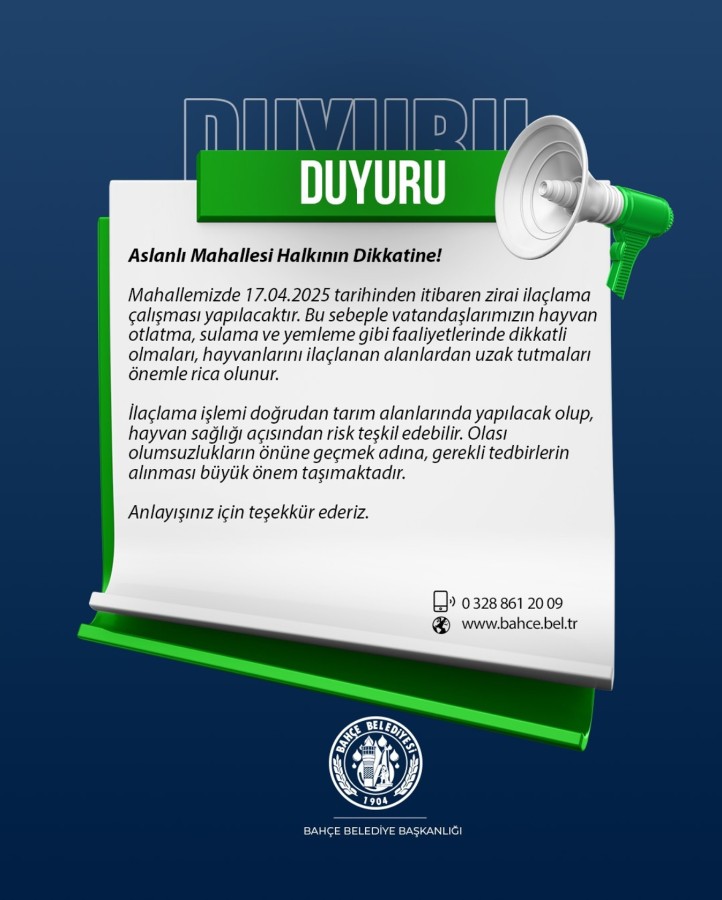 Aslanlı Mahallesi Halkının Dikkatine!